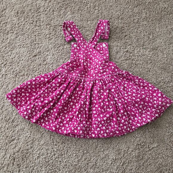Vtg 90s The Childrens Place Corduroy Overall Dress Floral 12-18M Pnk Cottagecore - Picture 5 of 6